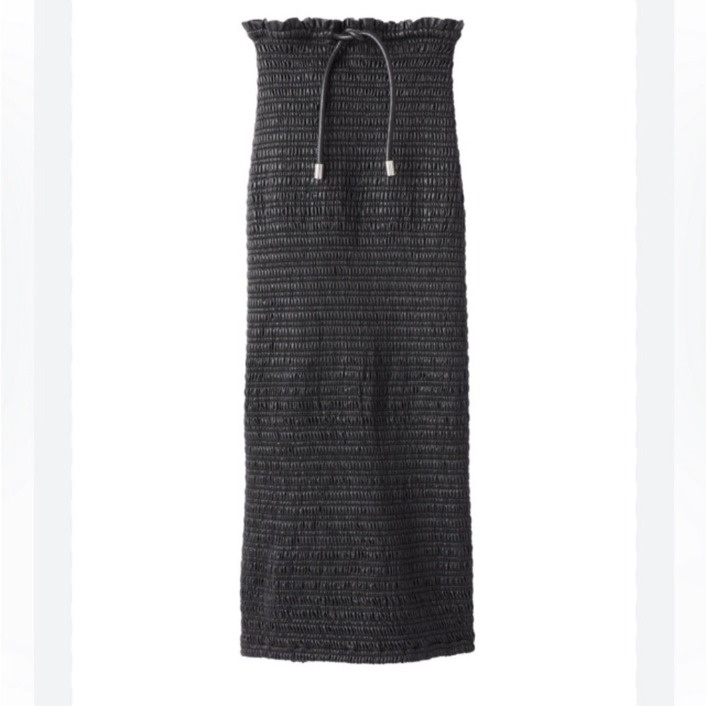 A.L.C. Smocked Vegan Leather Jaclyn Black Pencil Skirt 00 Goth Designer Luxury - Picture 6 of 16